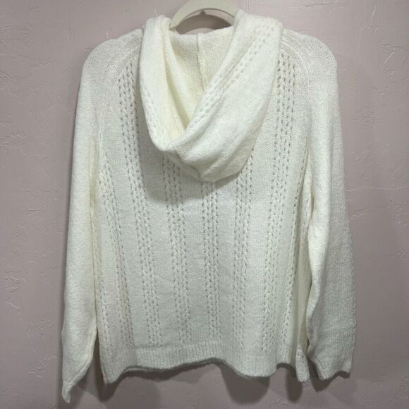Ann Taylor Women's White Hooded Raglan Sleeve Decorative Knit Sweater - Picture 4 of 6